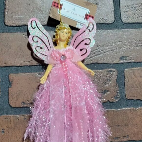 Angel Ornament ~ Holiday Decorations ~ Pink Tinsel, Beads, Jewel ~ 8 Inch - Picture 5 of 5